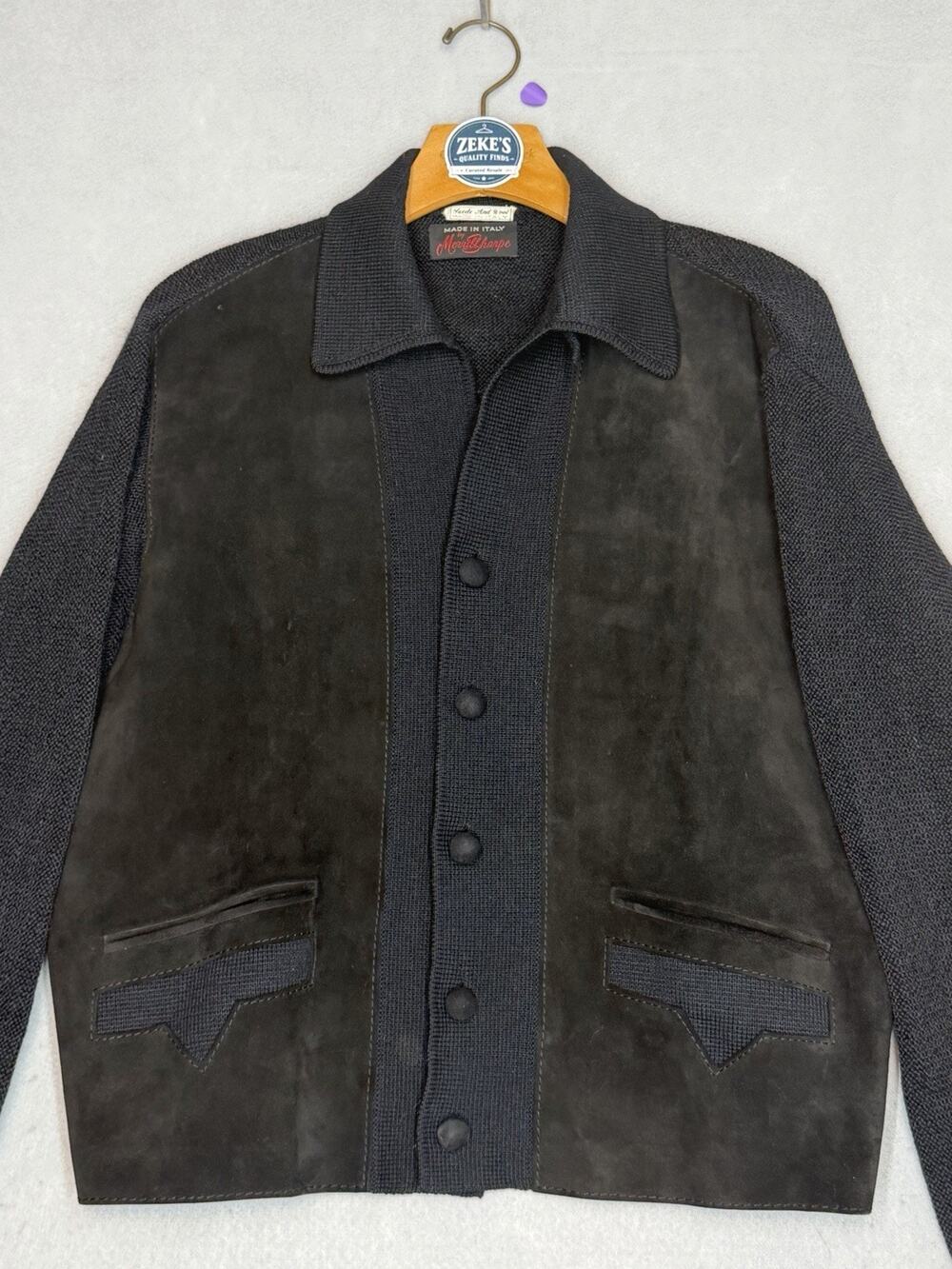 Vintage Merritt Sharpe Italy Mens Medium Suede Leather Wool Jacket Black EUC